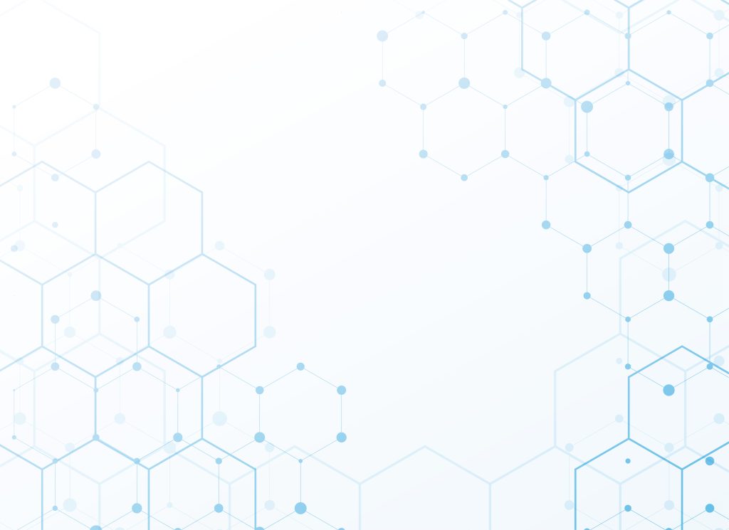 white background with blue tech hexagonal pattern design